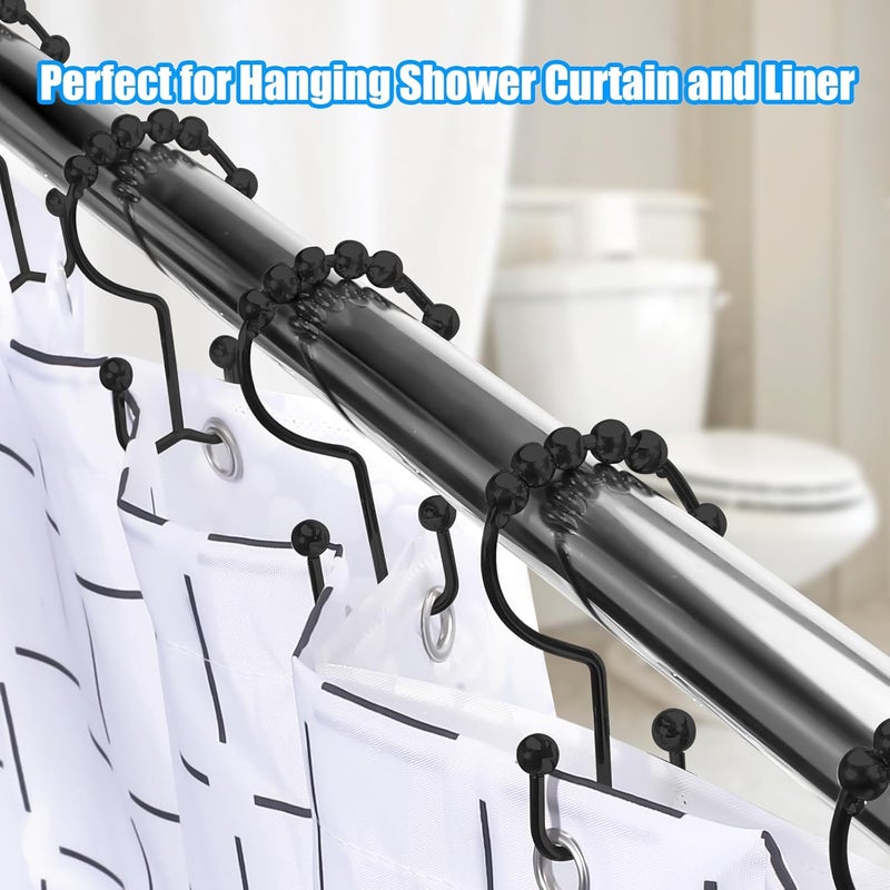 LifHap Shower Curtain Hooks,Double Sided Black Shower Curtain Hooks Rust Proof,Set of 12 Stainless Steel Shower Hooks for Both Curtain and Liner,Chrome - Image 2